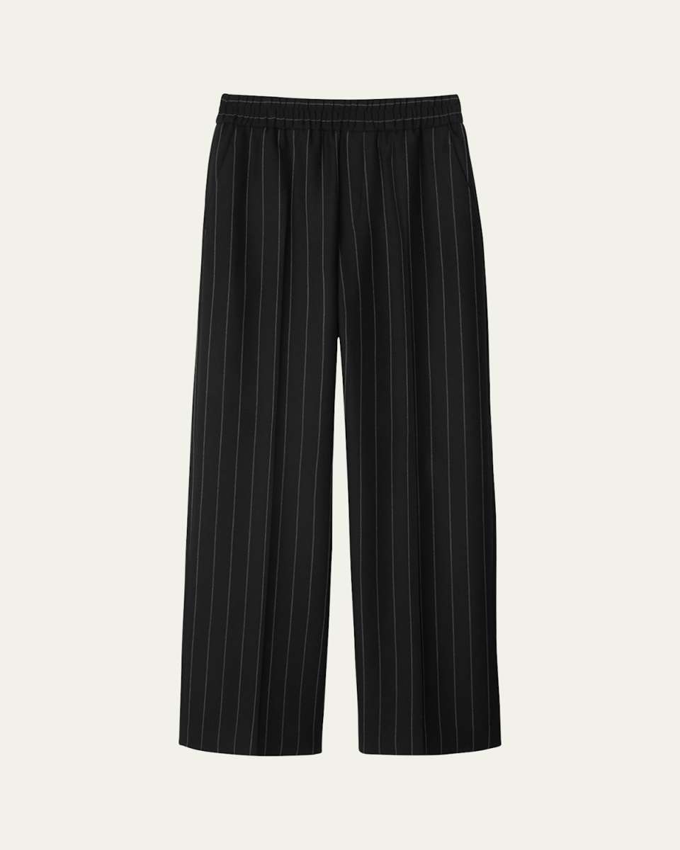 Pinstripe Elastic Waist Straight Wool Pants